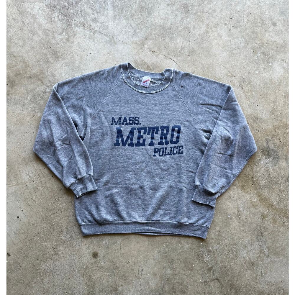 VTG 1980s Massachusetts Metro Police Paper Thin THRASHED Gray Sweatshirt Size M
